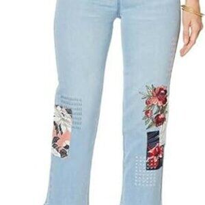 NWT DG2 Diane Gilman Stretch Embroidered Cropped Jean 654-662 Chambray Size 14